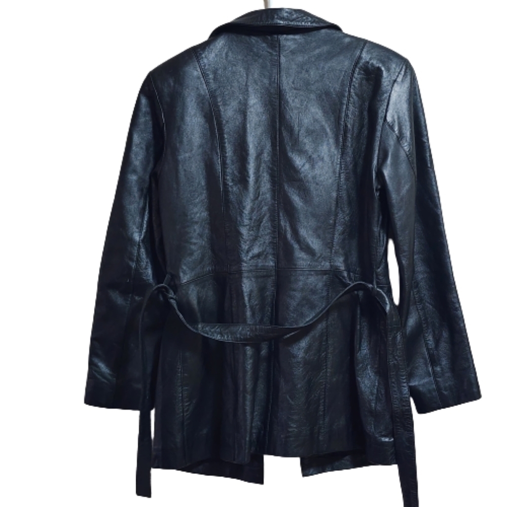 Vintage Bovines long sleeves wrap belted 100%  leather color black - Picture 2 of 6